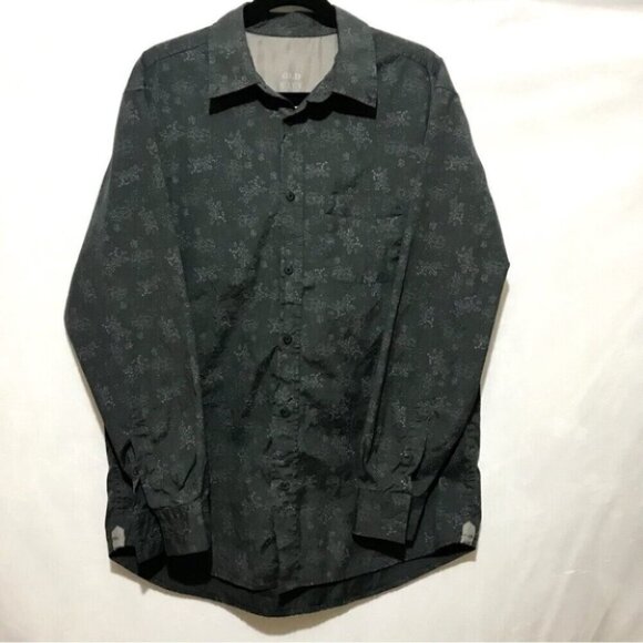 Old Navy Shirt Mens Large Gray Floral All Over Print Academia Preppy Travel Dad - Picture 1 of 14